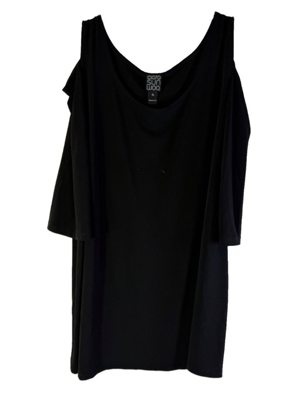 Clara Sun Woo Shirt Top Tunic Black Cold Shoulder Half Sleeve